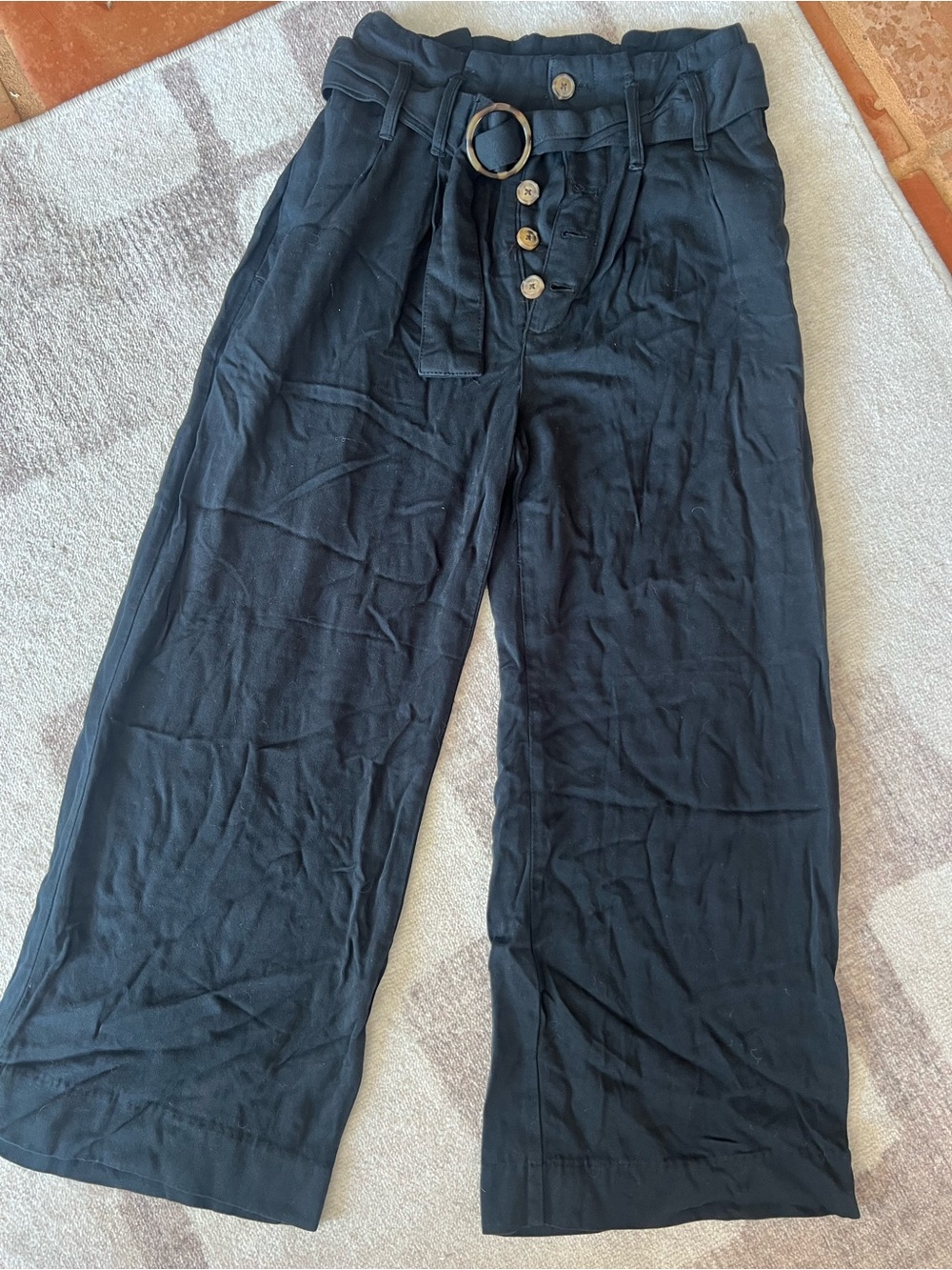 Abercrombie & Fitch Black Paperbag Waist Wide-Leg Pants with Ring Belt